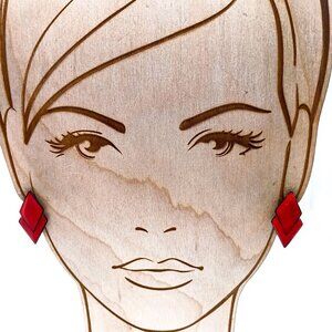 Cast Enamel Bold Stud Earrings, Red and Black Overlapping Diamond Shapes